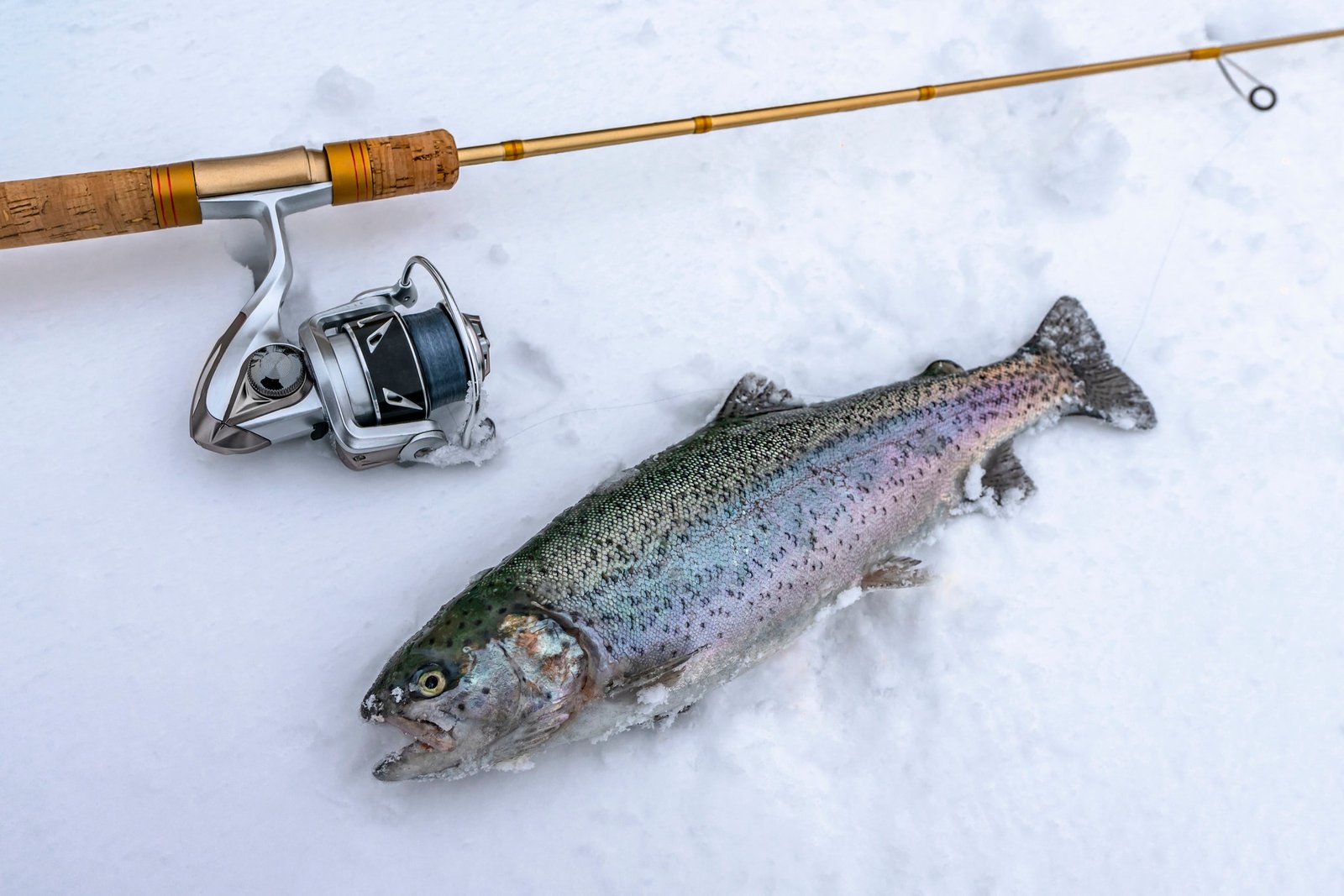 Ice fishing rainbow trout.