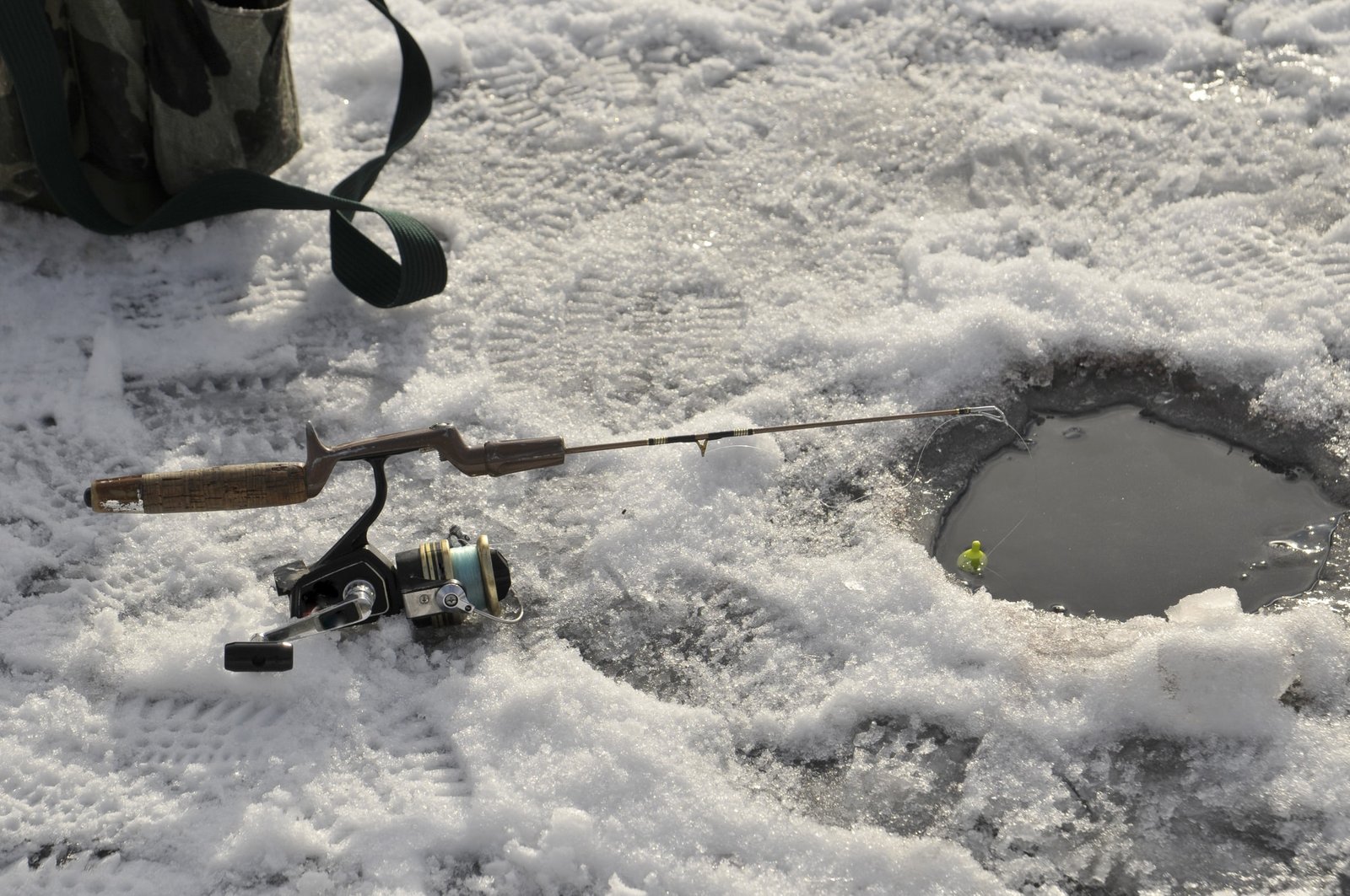 Ice fishing hole.