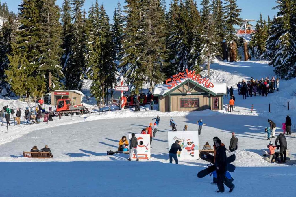 Christmas in BC - Families enjoying winter activities at Grouse Mountain Peak of Christmas with Santa's Workshop